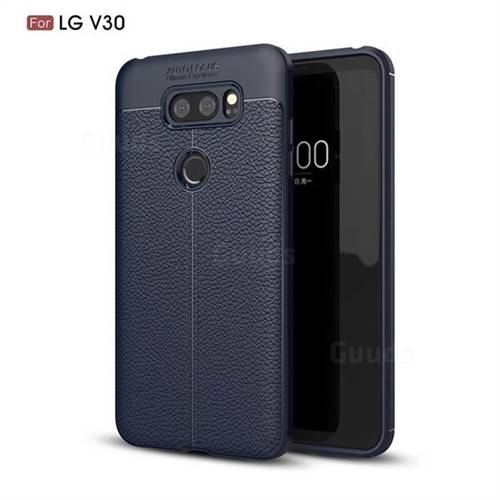 Luxury Auto Focus Litchi Texture Silicone TPU Back Cover for LG V30 - Dark Blue