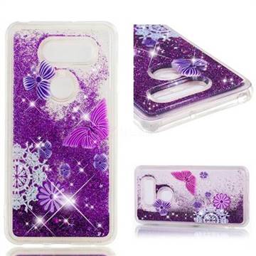 Purple Flower Butterfly Dynamic Liquid Glitter Quicksand Soft TPU Case for LG V30