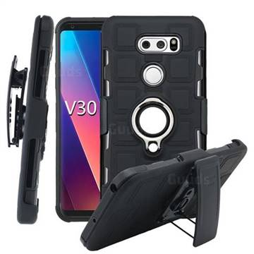 3 in 1 PC + Silicone Leather Phone Case for LG V30 - Black