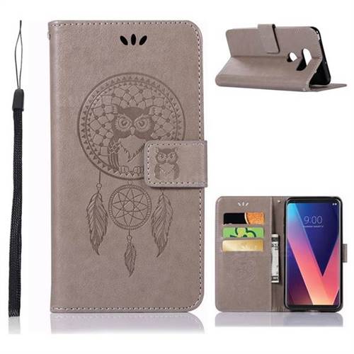 Intricate Embossing Owl Campanula Leather Wallet Case for LG V30 - Grey