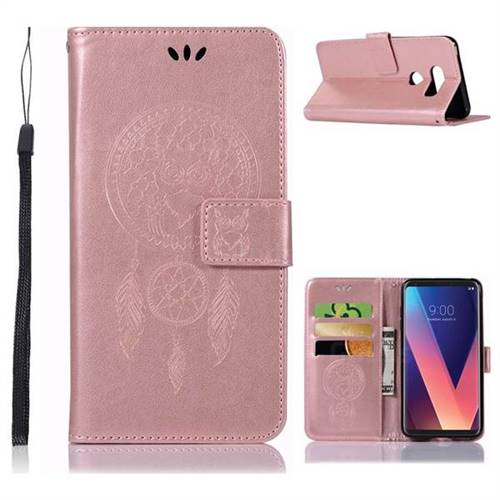 Intricate Embossing Owl Campanula Leather Wallet Case for LG V30 - Rose Gold