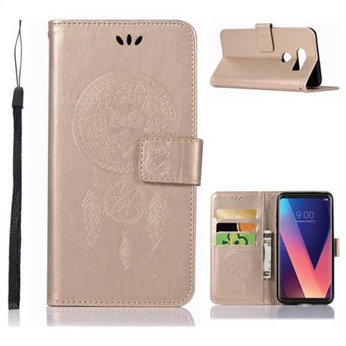 Intricate Embossing Owl Campanula Leather Wallet Case for LG V30 - Champagne