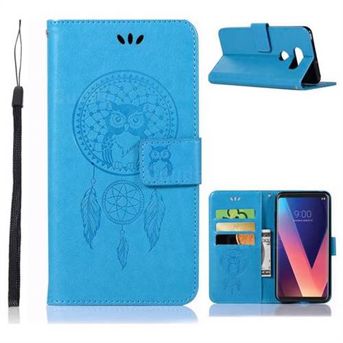 Intricate Embossing Owl Campanula Leather Wallet Case for LG V30 - Blue