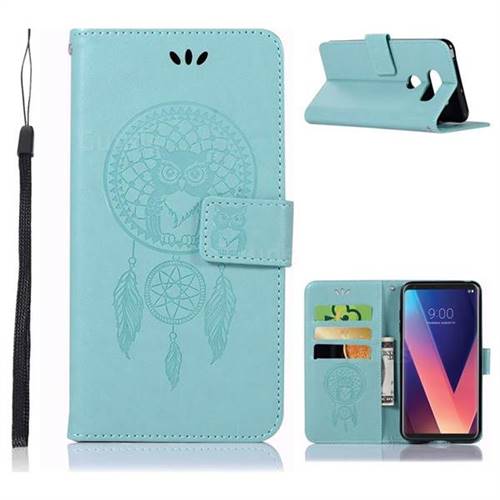 Intricate Embossing Owl Campanula Leather Wallet Case for LG V30 - Green
