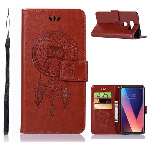 Intricate Embossing Owl Campanula Leather Wallet Case for LG V30 - Brown