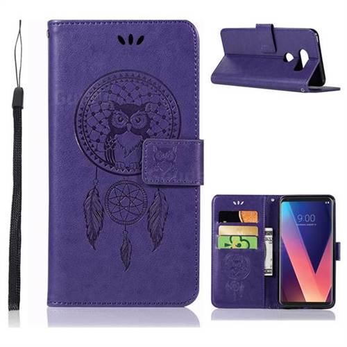 Intricate Embossing Owl Campanula Leather Wallet Case for LG V30 - Purple