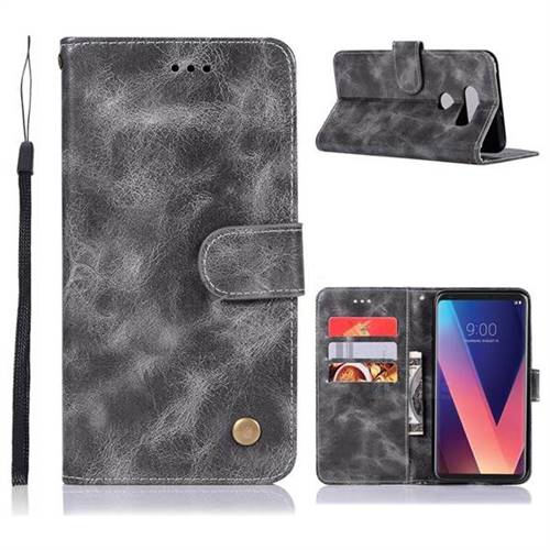Luxury Retro Leather Wallet Case for LG V30 - Gray