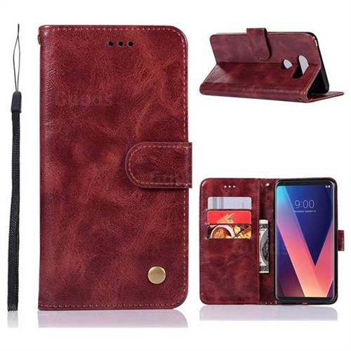 Luxury Retro Leather Wallet Case for LG V30 - Wine Red