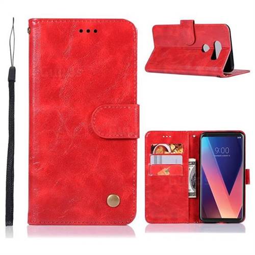Luxury Retro Leather Wallet Case for LG V30 - Red