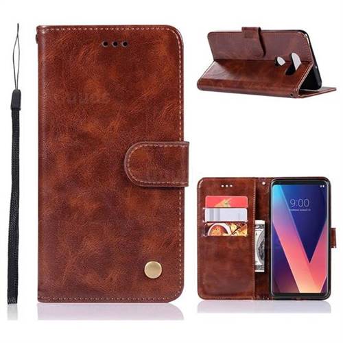 Luxury Retro Leather Wallet Case for LG V30 - Brown