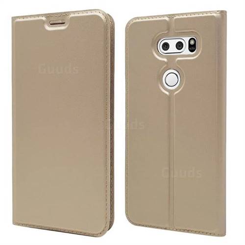 Ultra Slim Card Magnetic Automatic Suction Leather Wallet Case for LG V30 - Champagne