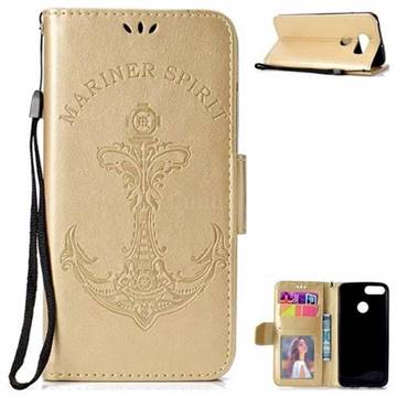 Embossing Mermaid Mariner Spirit Leather Wallet Case for LG V30 - Golden