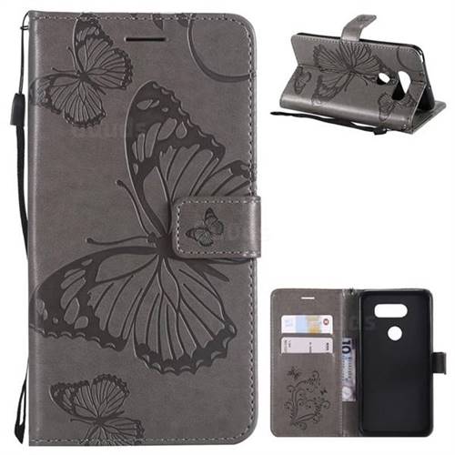 Embossing 3D Butterfly Leather Wallet Case for LG V30 - Gray