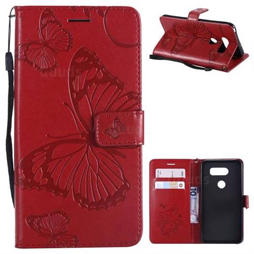 Embossing 3D Butterfly Leather Wallet Case for LG V30 - Red