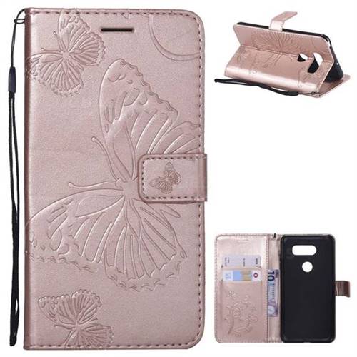 Embossing 3D Butterfly Leather Wallet Case for LG V30 - Rose Gold