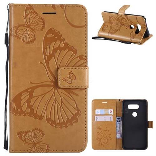 Embossing 3D Butterfly Leather Wallet Case for LG V30 - Yellow