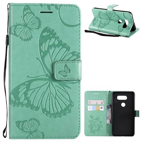 Embossing 3D Butterfly Leather Wallet Case for LG V30 - Green
