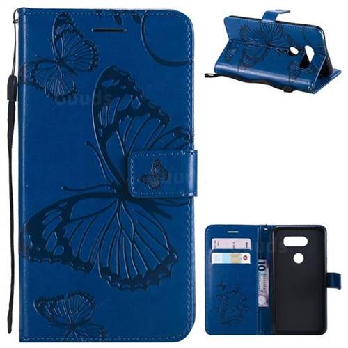 Embossing 3D Butterfly Leather Wallet Case for LG V30 - Blue