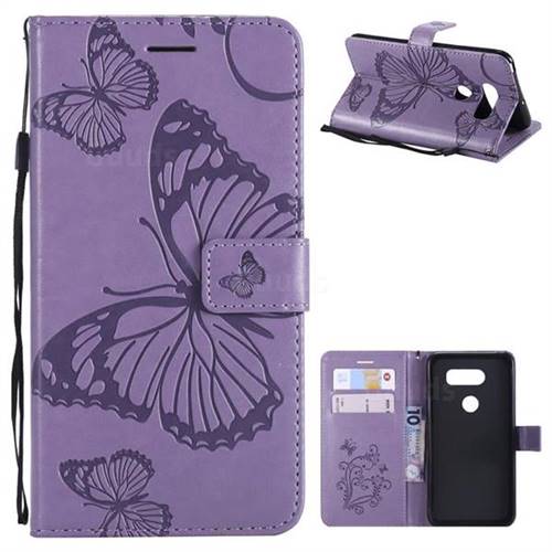 Embossing 3D Butterfly Leather Wallet Case for LG V30 - Purple