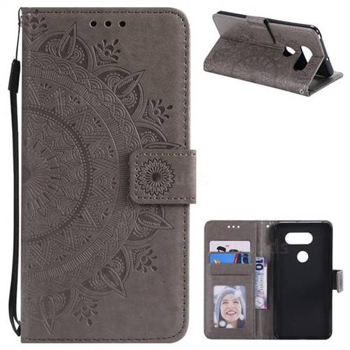 Intricate Embossing Datura Leather Wallet Case for LG V30 - Gray