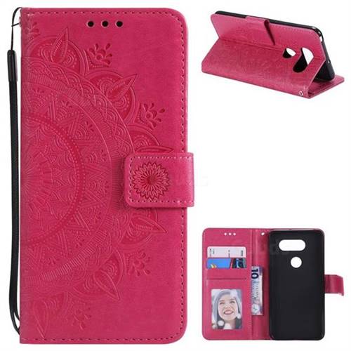 Intricate Embossing Datura Leather Wallet Case for LG V30 - Rose Red