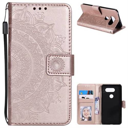 Intricate Embossing Datura Leather Wallet Case for LG V30 - Rose Gold