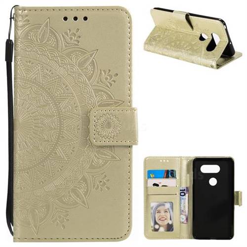 Intricate Embossing Datura Leather Wallet Case for LG V30 - Golden