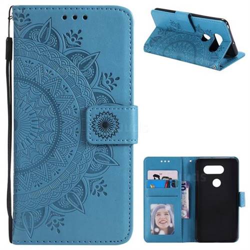 Intricate Embossing Datura Leather Wallet Case for LG V30 - Blue