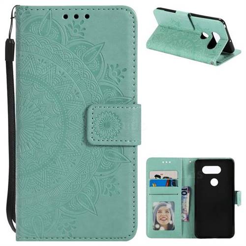 Intricate Embossing Datura Leather Wallet Case for LG V30 - Mint Green