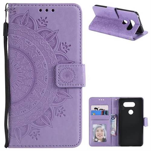 Intricate Embossing Datura Leather Wallet Case for LG V30 - Purple