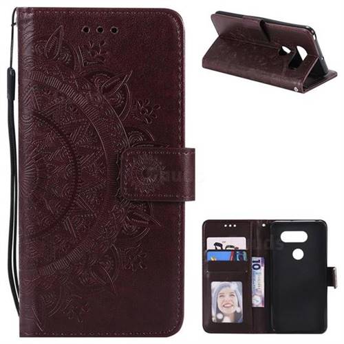 Intricate Embossing Datura Leather Wallet Case for LG V30 - Brown