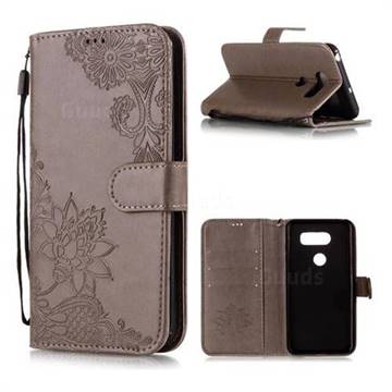 Intricate Embossing Lotus Mandala Flower Leather Wallet Case for LG V30 - Gray
