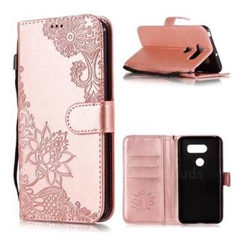 Intricate Embossing Lotus Mandala Flower Leather Wallet Case for LG V30 - Rose Gold