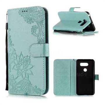 Intricate Embossing Lotus Mandala Flower Leather Wallet Case for LG V30 - Green