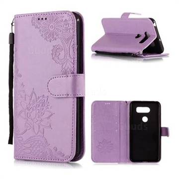 Intricate Embossing Lotus Mandala Flower Leather Wallet Case for LG V30 - Purple