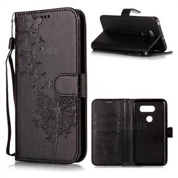 Intricate Embossing Dandelion Butterfly Leather Wallet Case for LG V30 - Black