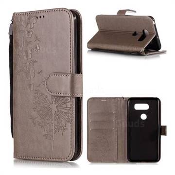 Intricate Embossing Dandelion Butterfly Leather Wallet Case for LG V30 - Gray