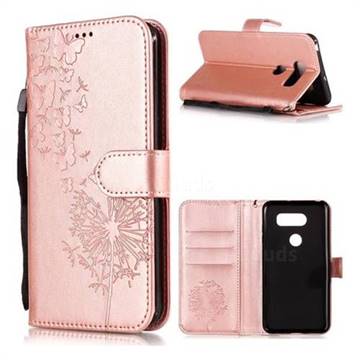 Intricate Embossing Dandelion Butterfly Leather Wallet Case for LG V30 - Rose Gold