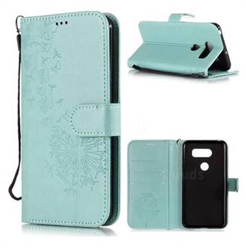 Intricate Embossing Dandelion Butterfly Leather Wallet Case for LG V30 - Green