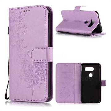 Intricate Embossing Dandelion Butterfly Leather Wallet Case for LG V30 - Purple