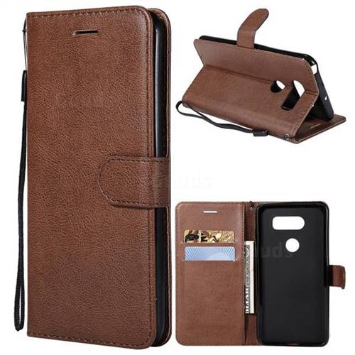 Retro Greek Classic Smooth PU Leather Wallet Phone Case for LG V30 - Brown