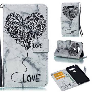 Marble Heart PU Leather Wallet Phone Case for LG V30 - Black