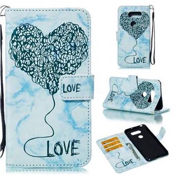 Marble Heart PU Leather Wallet Phone Case for LG V30 - Blue