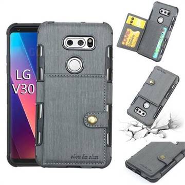 Brush Multi-function Leather Phone Case for LG V30 - Gray