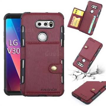Brush Multi-function Leather Phone Case for LG V30 - Wine Red