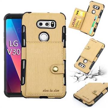 Brush Multi-function Leather Phone Case for LG V30 - Golden