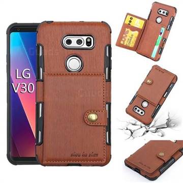 Brush Multi-function Leather Phone Case for LG V30 - Brown