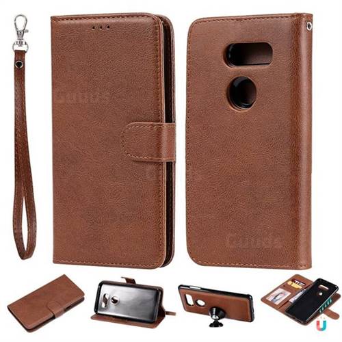 Retro Greek Detachable Magnetic PU Leather Wallet Phone Case for LG V30 - Brown