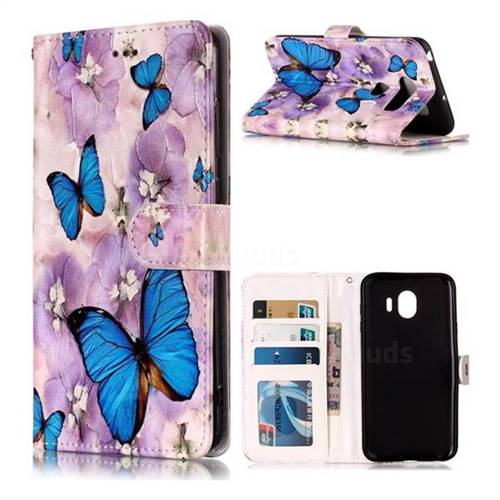 Purple Flowers Butterfly 3D Relief Oil PU Leather Wallet Case for LG V30