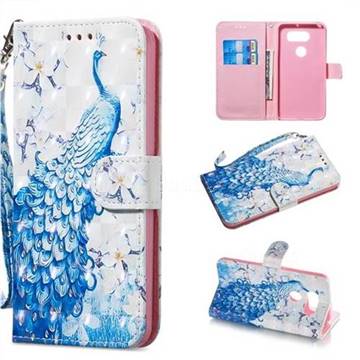 Blue Peacock 3D Painted Leather Wallet Phone Case for LG V30